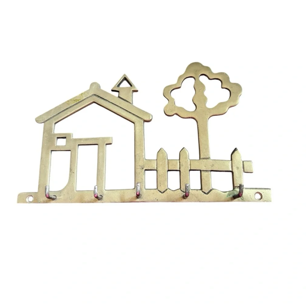 Vintage Brass House & Tree Wall Hook Rack|Key Hook